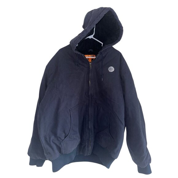 Cornerstone Men's Size 2XL Navy Washed Duck Cloth Hooded Work Jacket AT&T - Picture 1 of 8